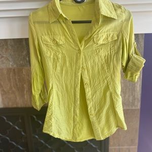 Chartreuse Green Sheer Silk Cotton Blouse
